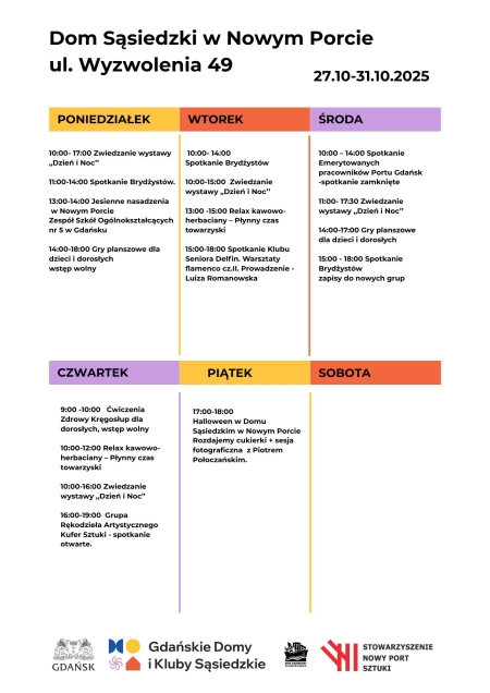 Plan zajęć w Domu Sąsiedzkim: 27-31.10