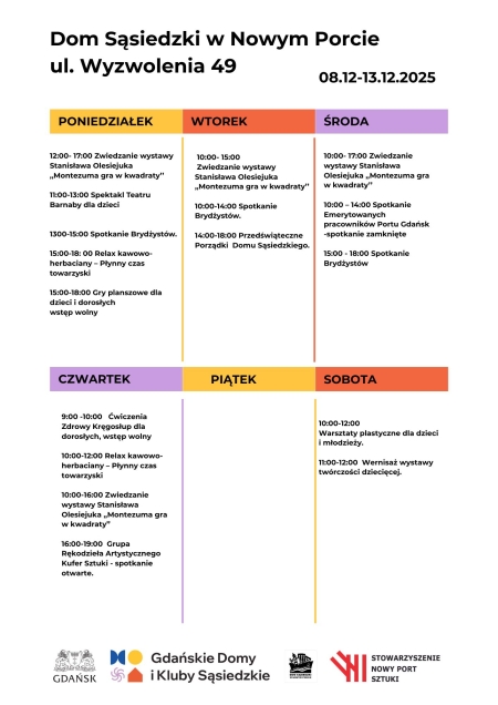 Rozkład wydarzeń w Domu Sąsiedzkim w Nowym Porcie