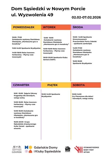 Harmonogram Domu Sąsiedzkiego: 2.02-7.02